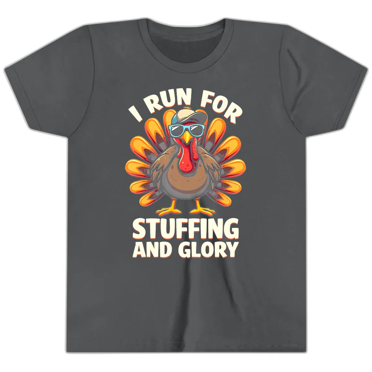 I Run For Stuffing And Glory Turkey Trot Youth T-Shirt in Asphalt