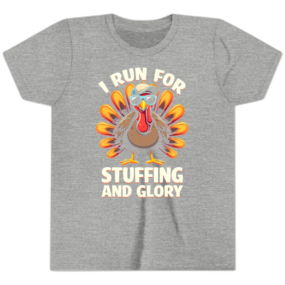 I Run For Stuffing And Glory Turkey Trot Youth T-Shirt in Athletic Heather