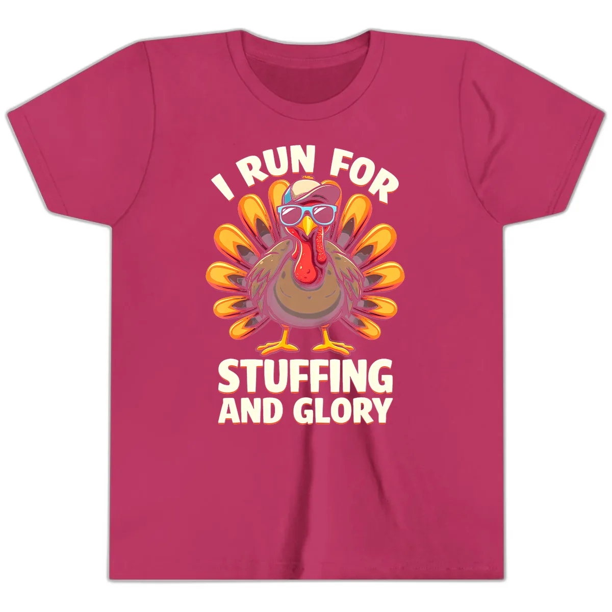I Run For Stuffing And Glory Turkey Trot Youth T-Shirt in Berry