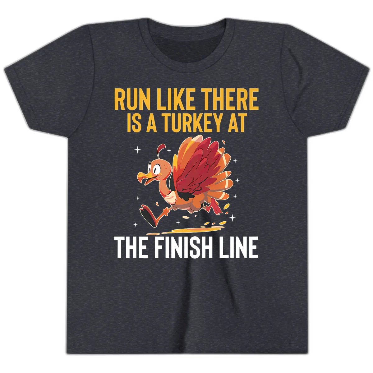 Run Like There Is A Turkey At The Finish Line Youth T-Shirt in Heather Navy