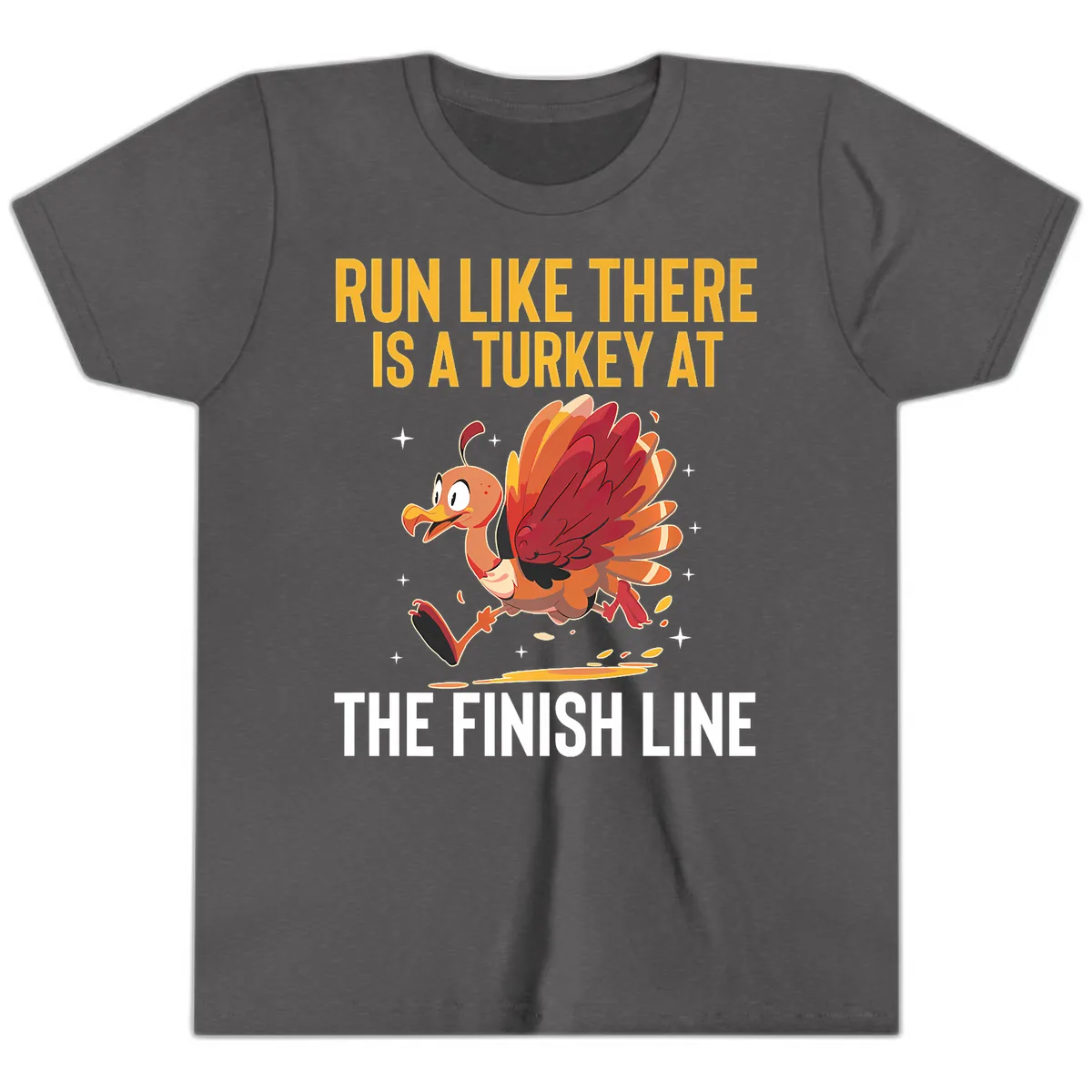 Run Like There Is A Turkey At The Finish Line Youth T-Shirt in Dark Heather Grey