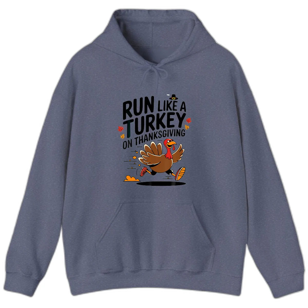 Run Like A Turkey On Thanksgiving Hoodie in Heather Navy
