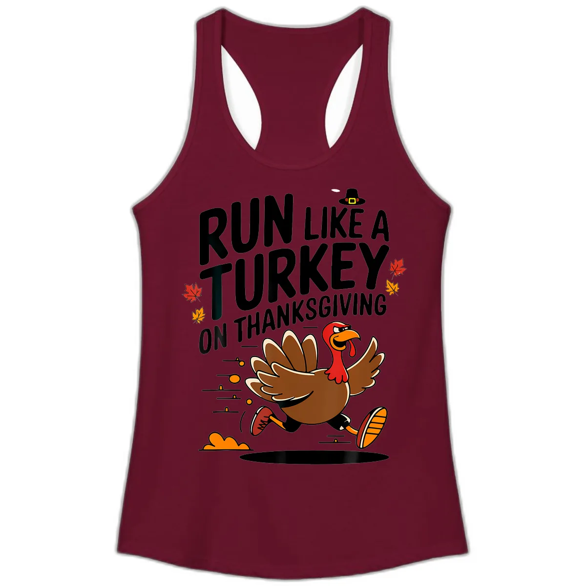 Run Like A Turkey On Thanksgiving Ladies Tank in Solid Cardinal Red
