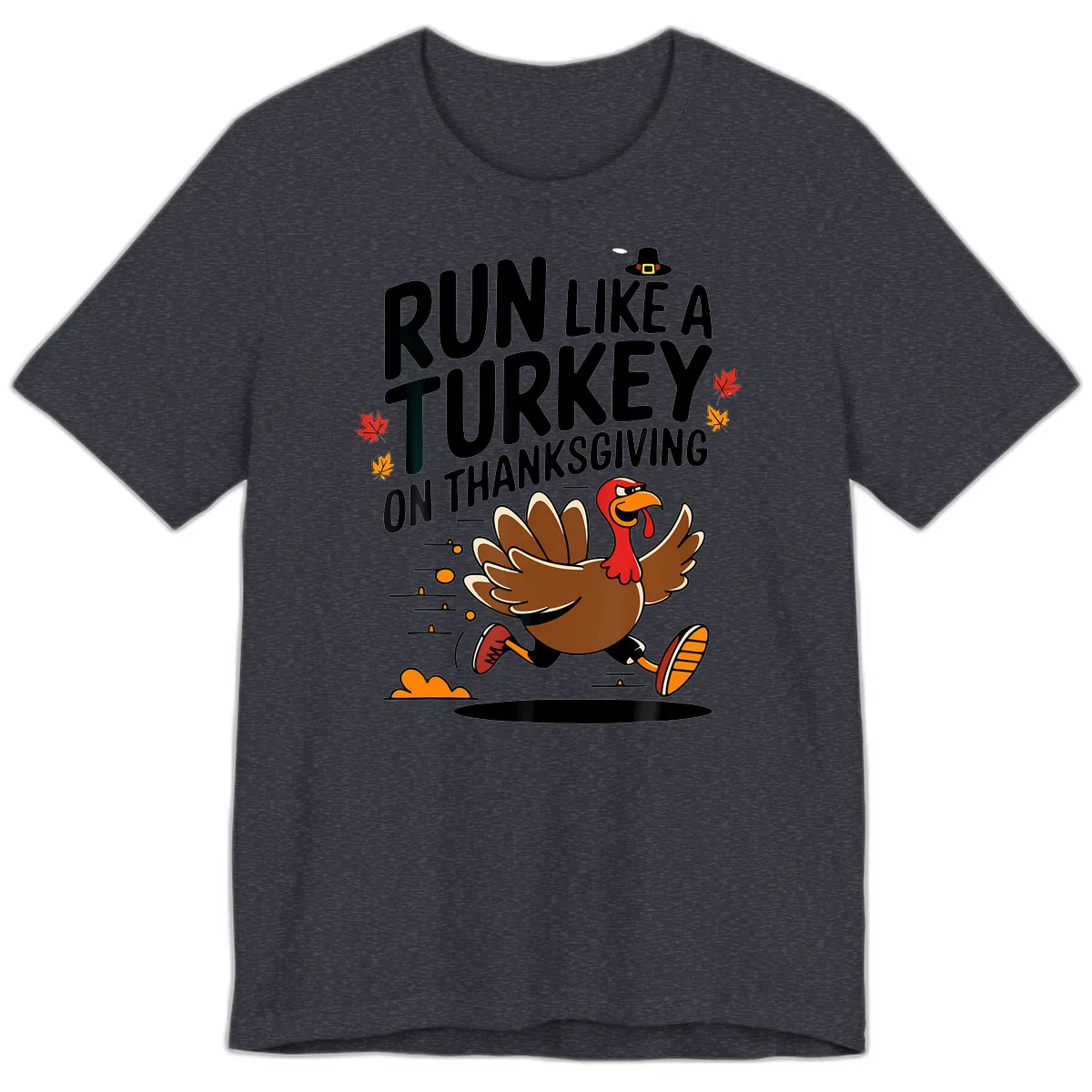 Run Like A Turkey On Thanksgiving Premium T-Shirt in Heather Navy