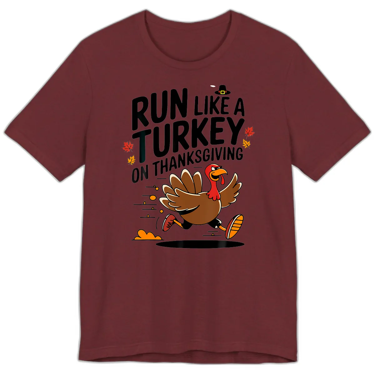 Run Like A Turkey On Thanksgiving Premium T-Shirt in Heather Cardinal