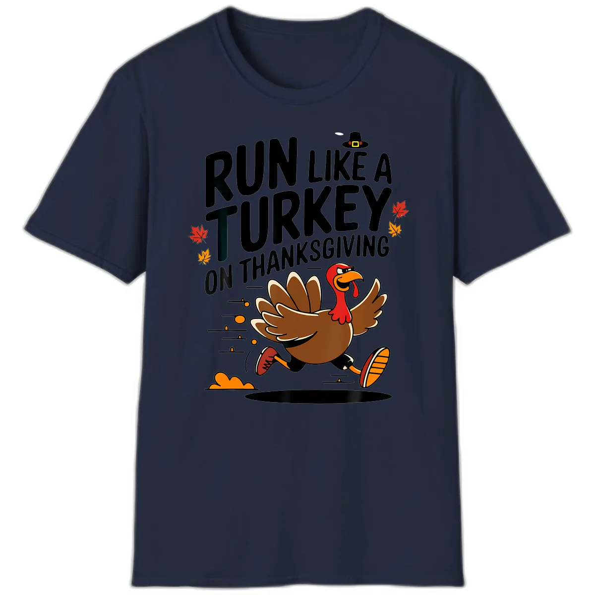 Run Like A Turkey On Thanksgiving T-Shirt in Navy