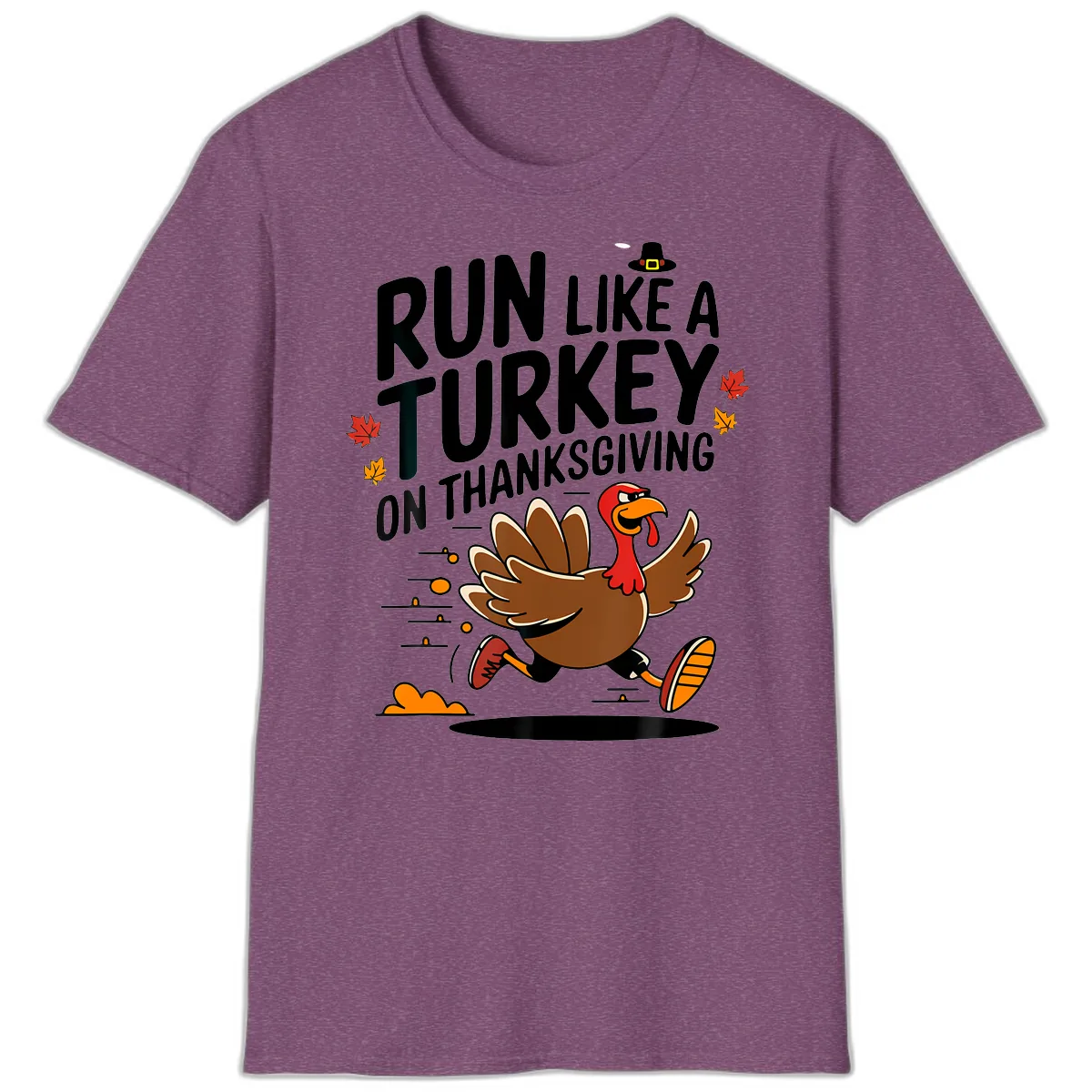 Run Like A Turkey On Thanksgiving T-Shirt in Heather Maroon