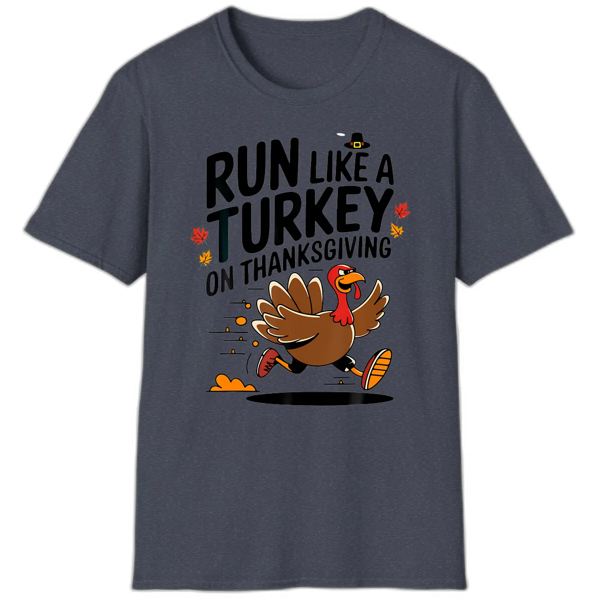 Run Like A Turkey On Thanksgiving T-Shirt in Heather Navy