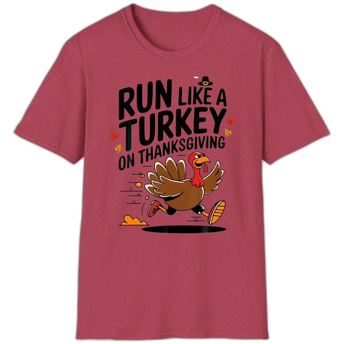 Run Like A Turkey On Thanksgiving T-Shirt in Heather Cardinal
