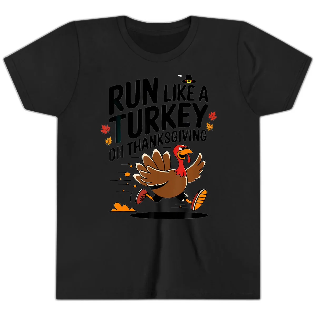 Run Like A Turkey On Thanksgiving Youth T-Shirt in Black