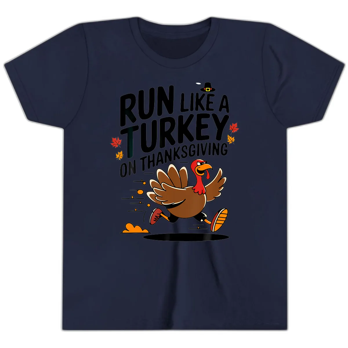 Run Like A Turkey On Thanksgiving Youth T-Shirt in Navy