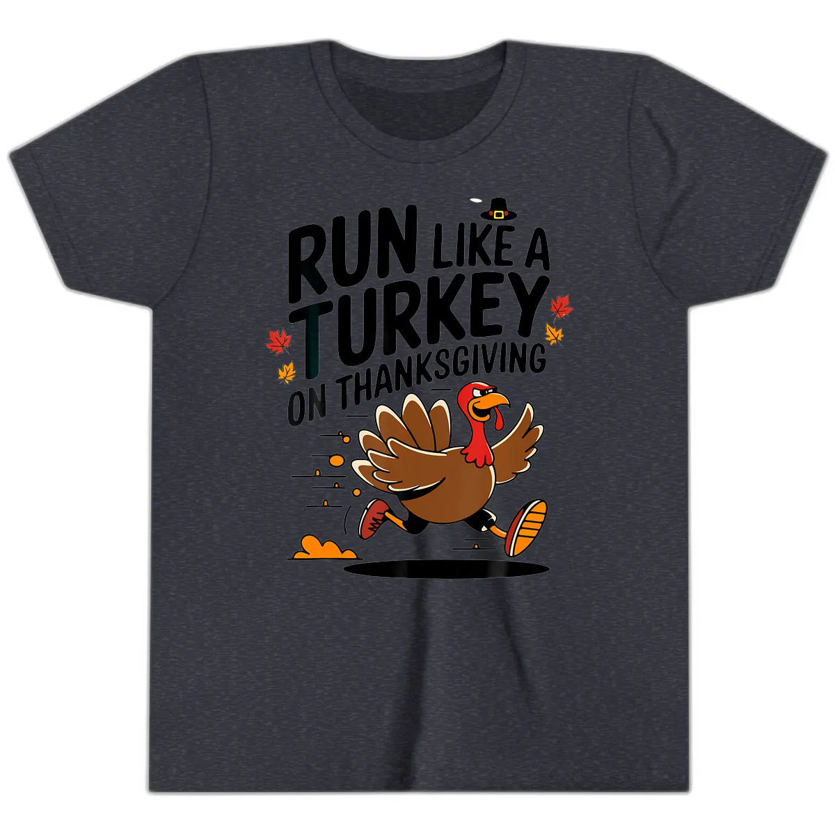 Run Like A Turkey On Thanksgiving Youth T-Shirt in Heather Navy