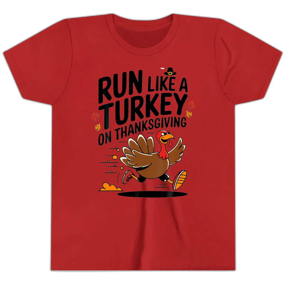 Run Like A Turkey On Thanksgiving Youth T-Shirt in Red