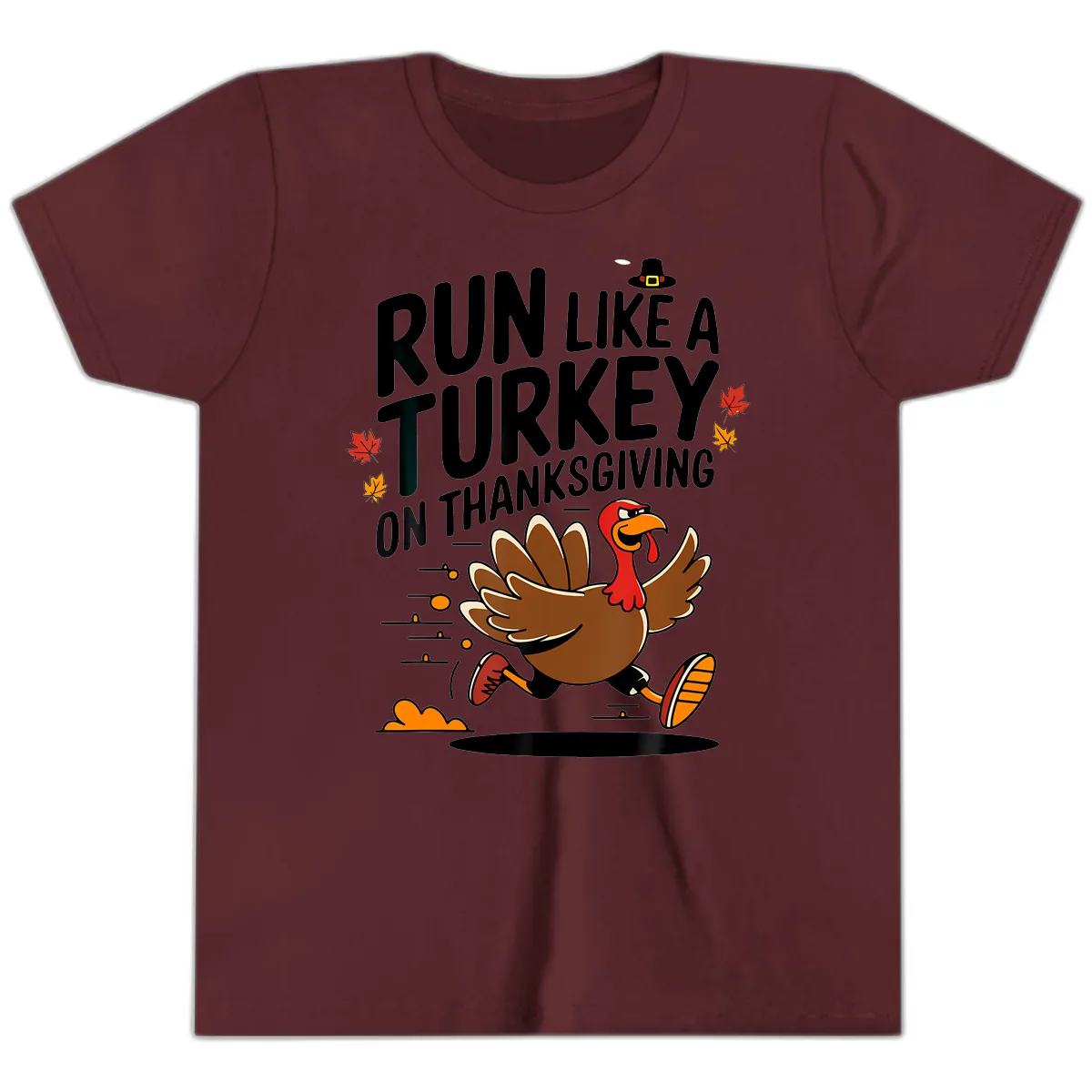 Run Like A Turkey On Thanksgiving Youth T-Shirt in Maroon