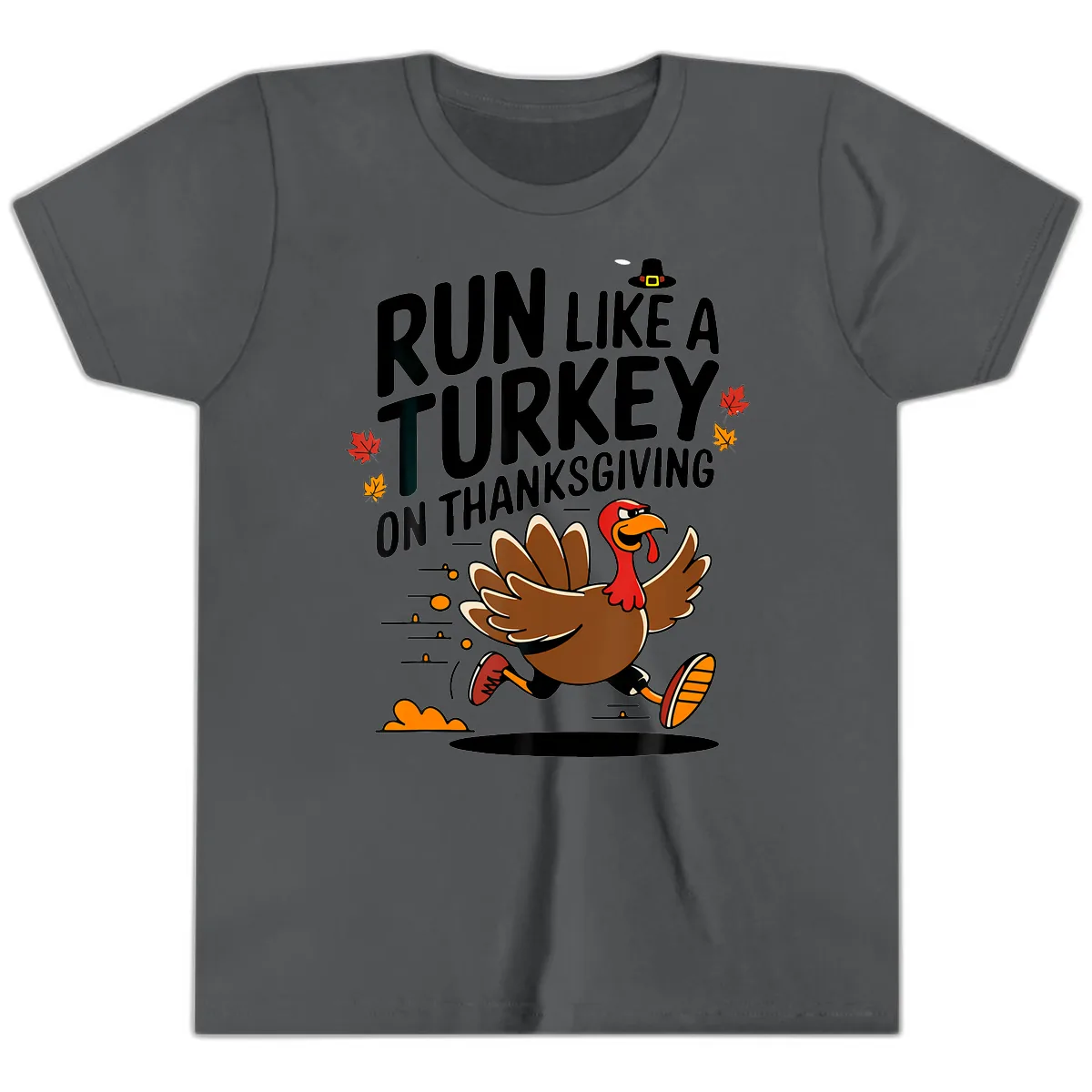 Run Like A Turkey On Thanksgiving Youth T-Shirt in Asphalt