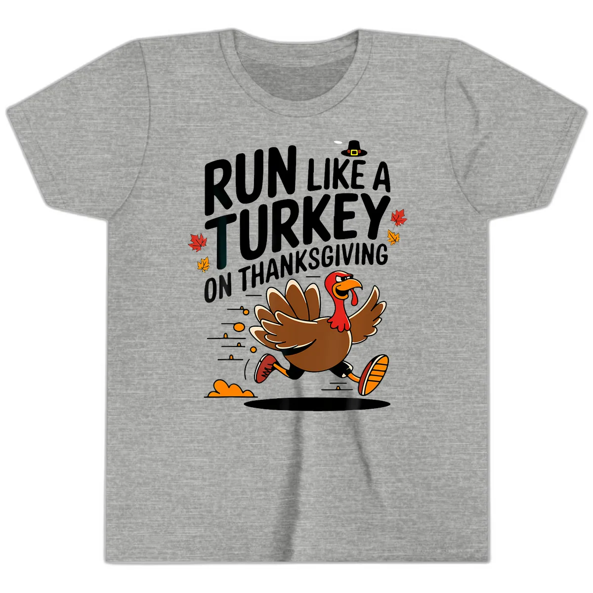 Run Like A Turkey On Thanksgiving Youth T-Shirt in Athletic Heather