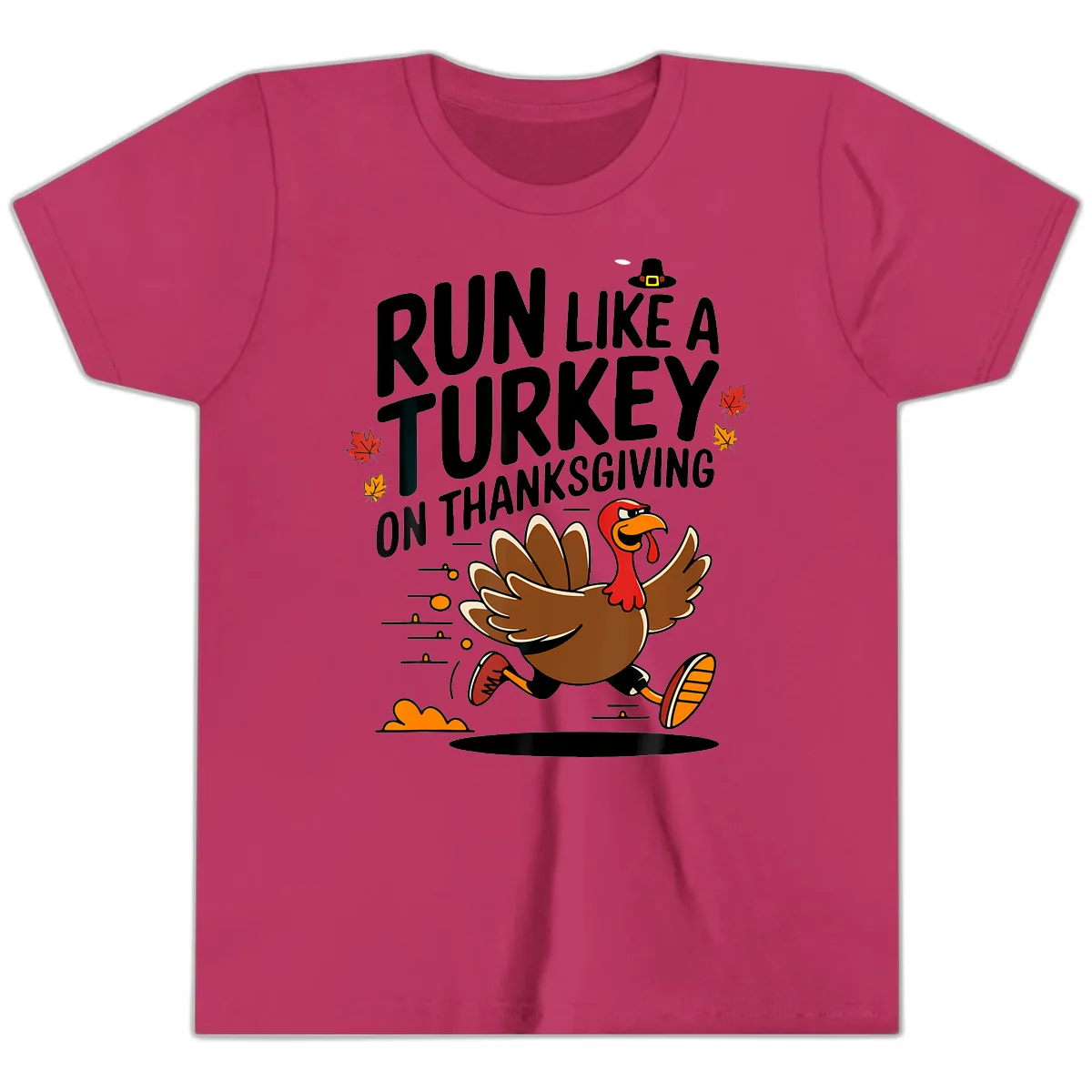 Run Like A Turkey On Thanksgiving Youth T-Shirt in Berry