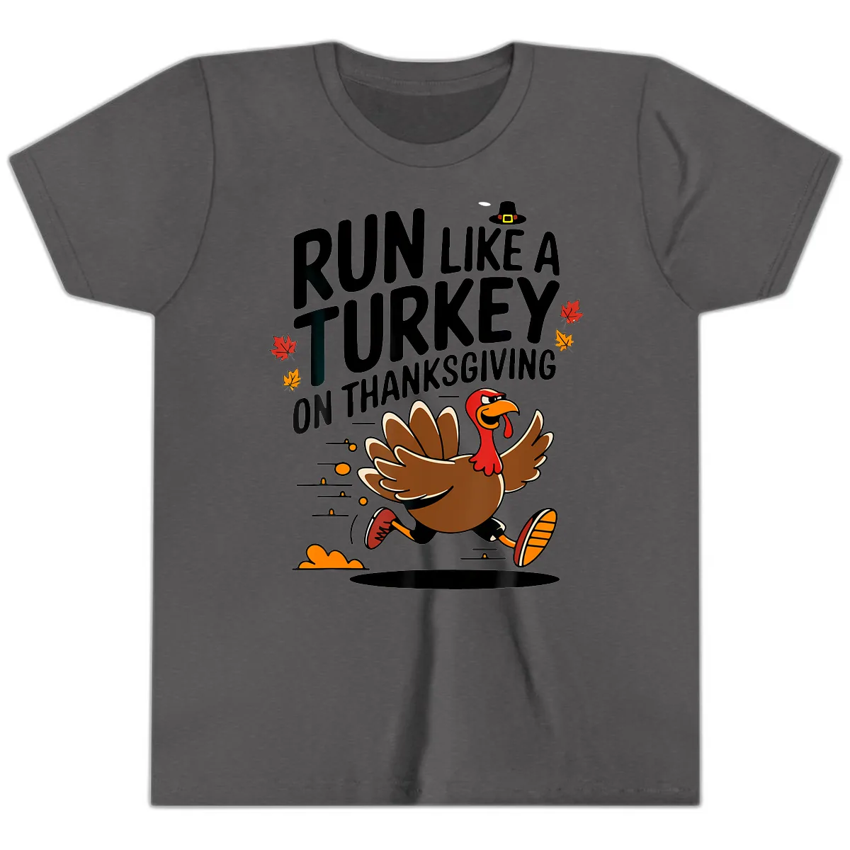 Run Like A Turkey On Thanksgiving Youth T-Shirt in Dark Heather Grey