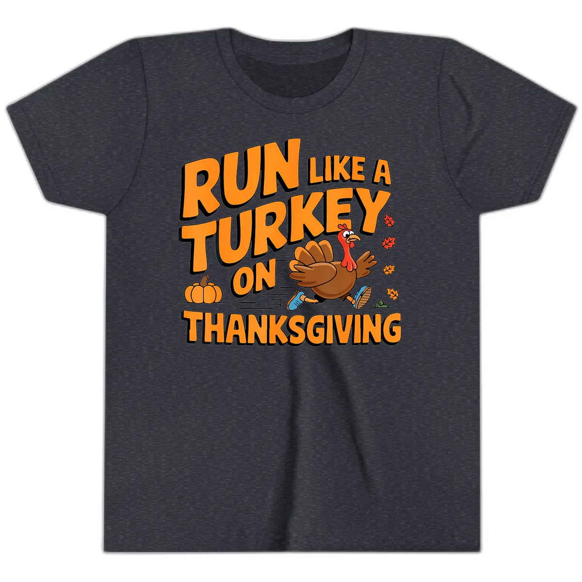 Run Like A Turkey On Thanksgiving Youth T-Shirt in Heather Navy