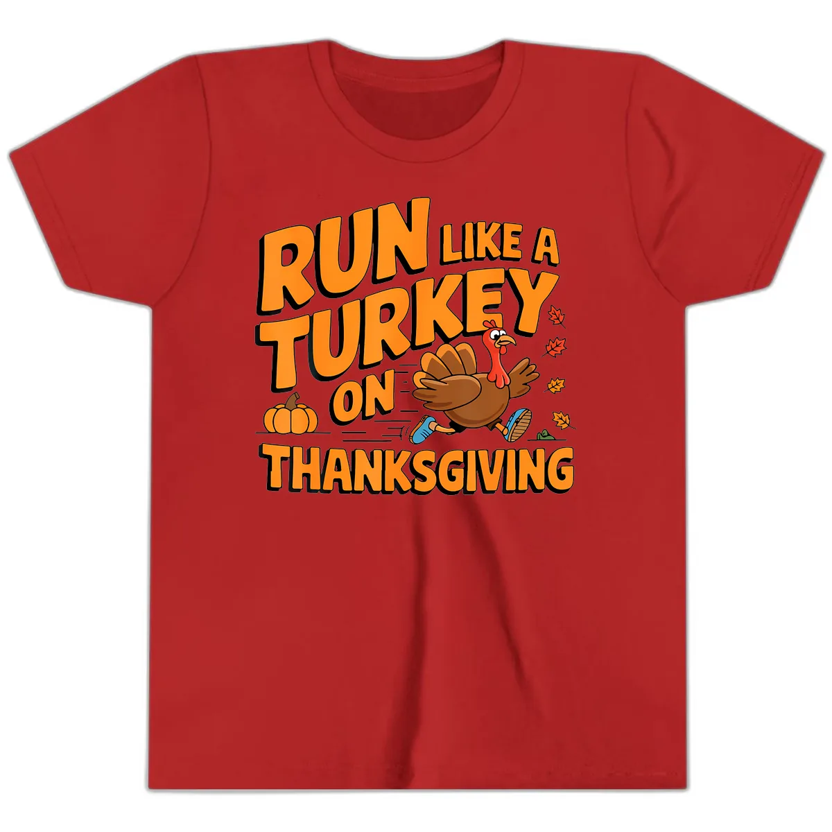 Run Like A Turkey On Thanksgiving Youth T-Shirt in Red