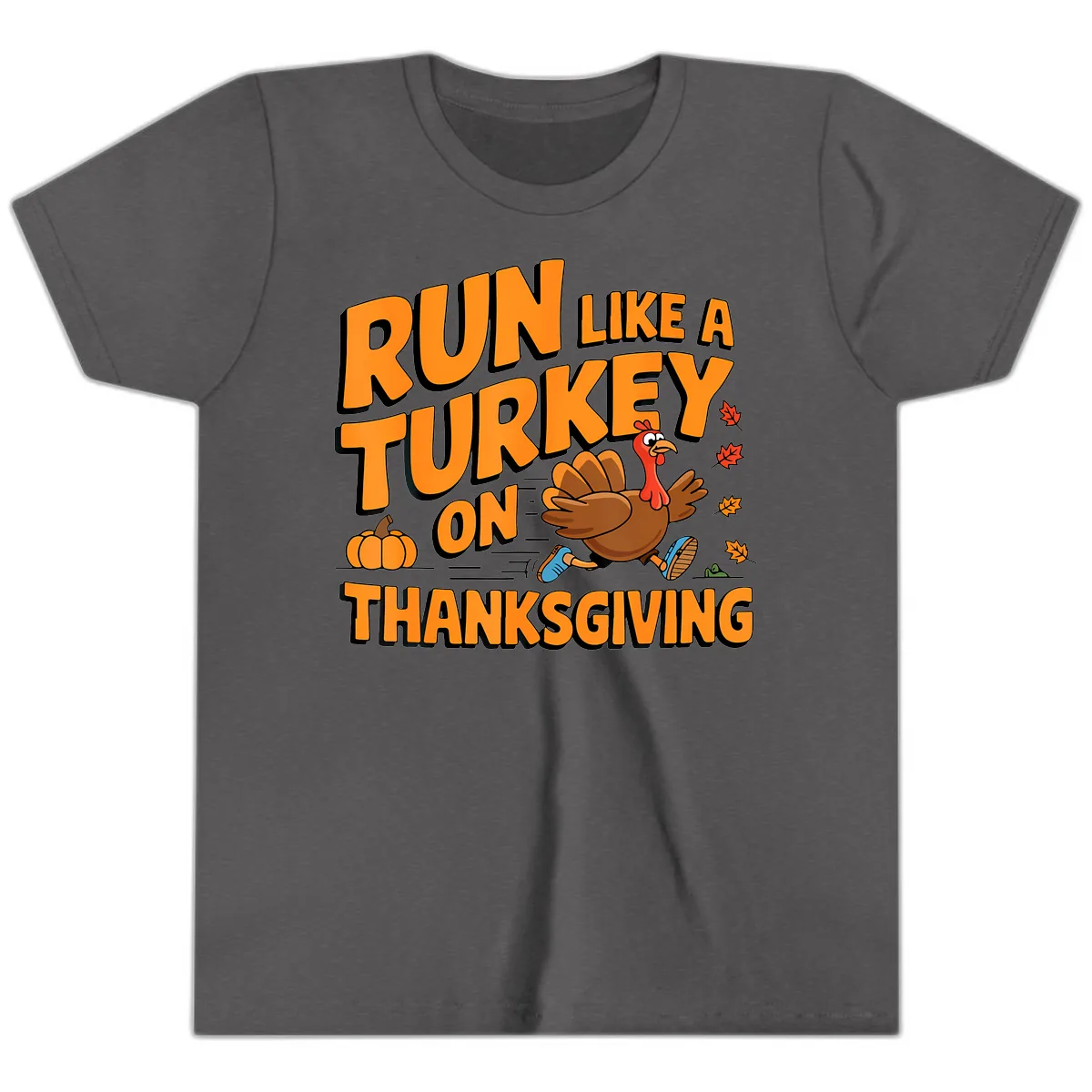 Run Like A Turkey On Thanksgiving Youth T-Shirt in Dark Heather Grey