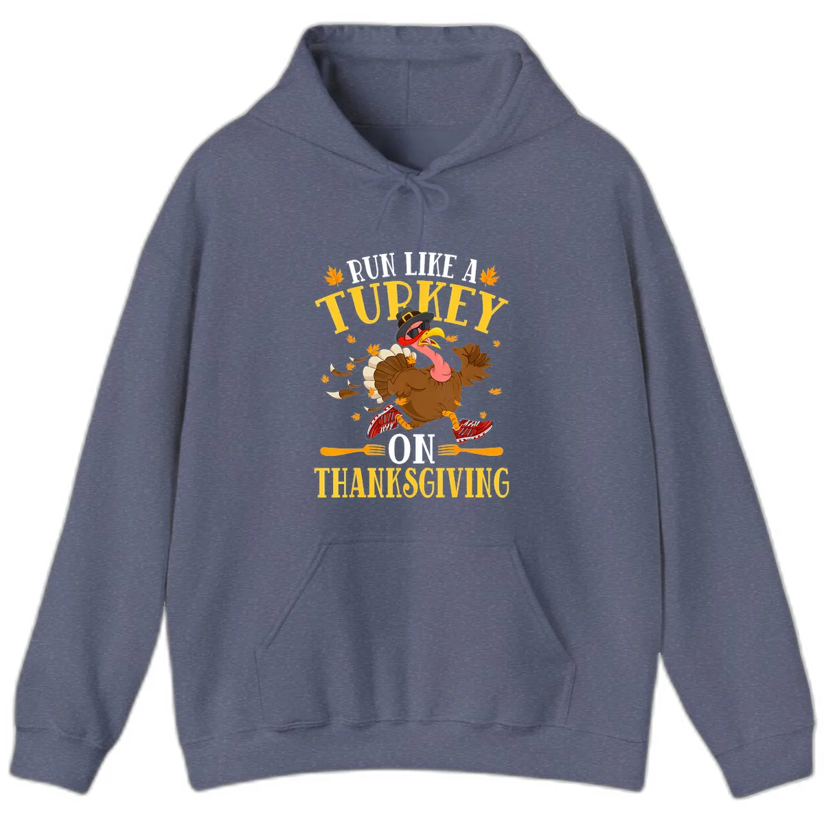 Run Like A Turkey On Thanksgiving Hoodie in Heather Navy