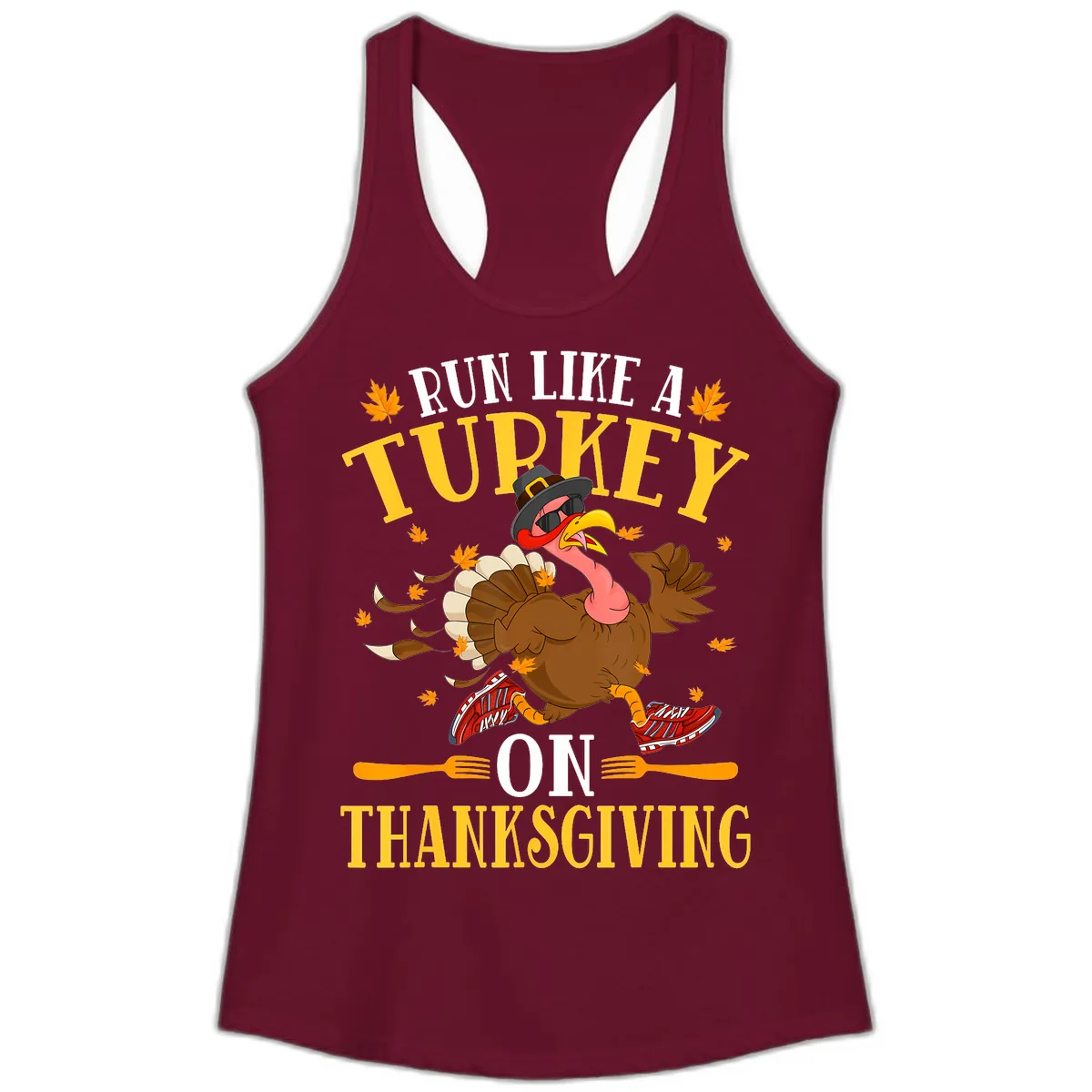 Run Like A Turkey On Thanksgiving Ladies Tank in Solid Cardinal Red