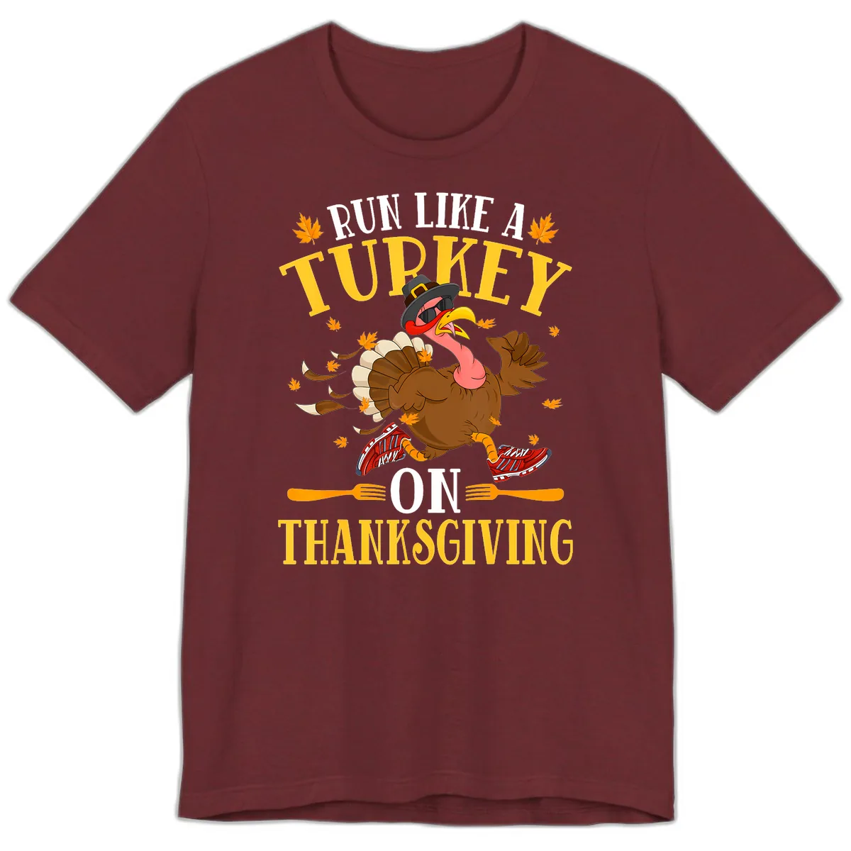 Run Like A Turkey On Thanksgiving Premium T-Shirt in Heather Cardinal