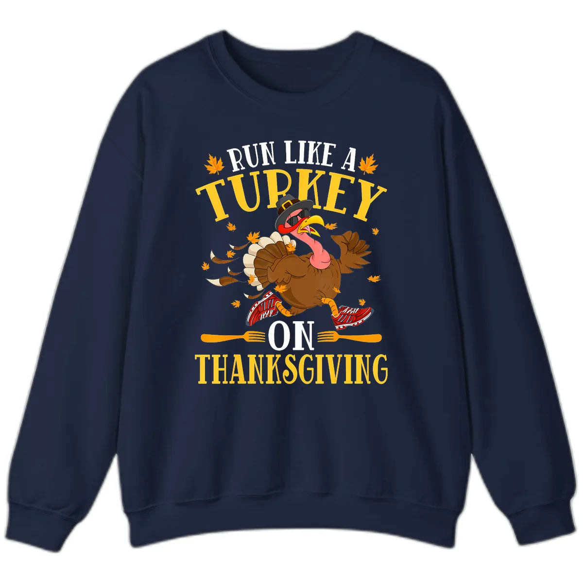 Run Like A Turkey On Thanksgiving Sweatshirt in Navy