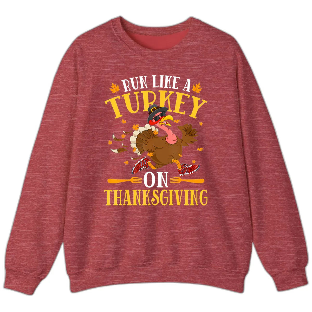 Run Like A Turkey On Thanksgiving Sweatshirt in Heather Scarlet Red