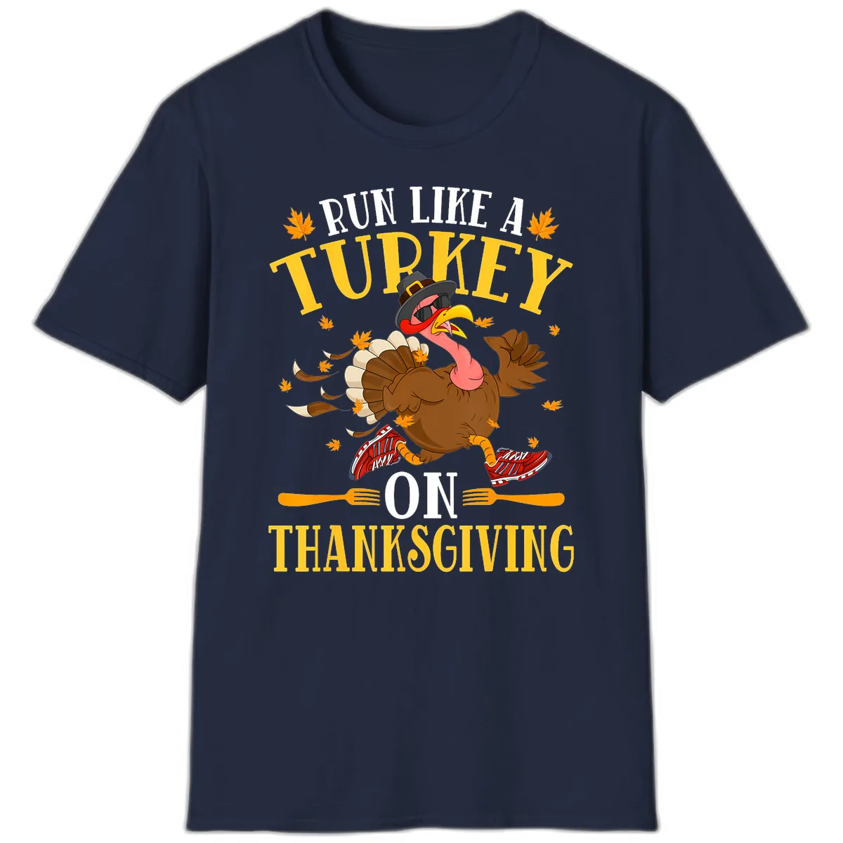 Run Like A Turkey On Thanksgiving T-Shirt in Navy
