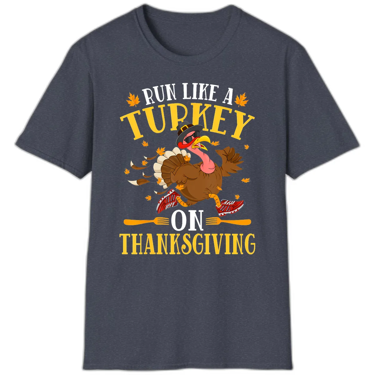Run Like A Turkey On Thanksgiving T-Shirt in Heather Navy