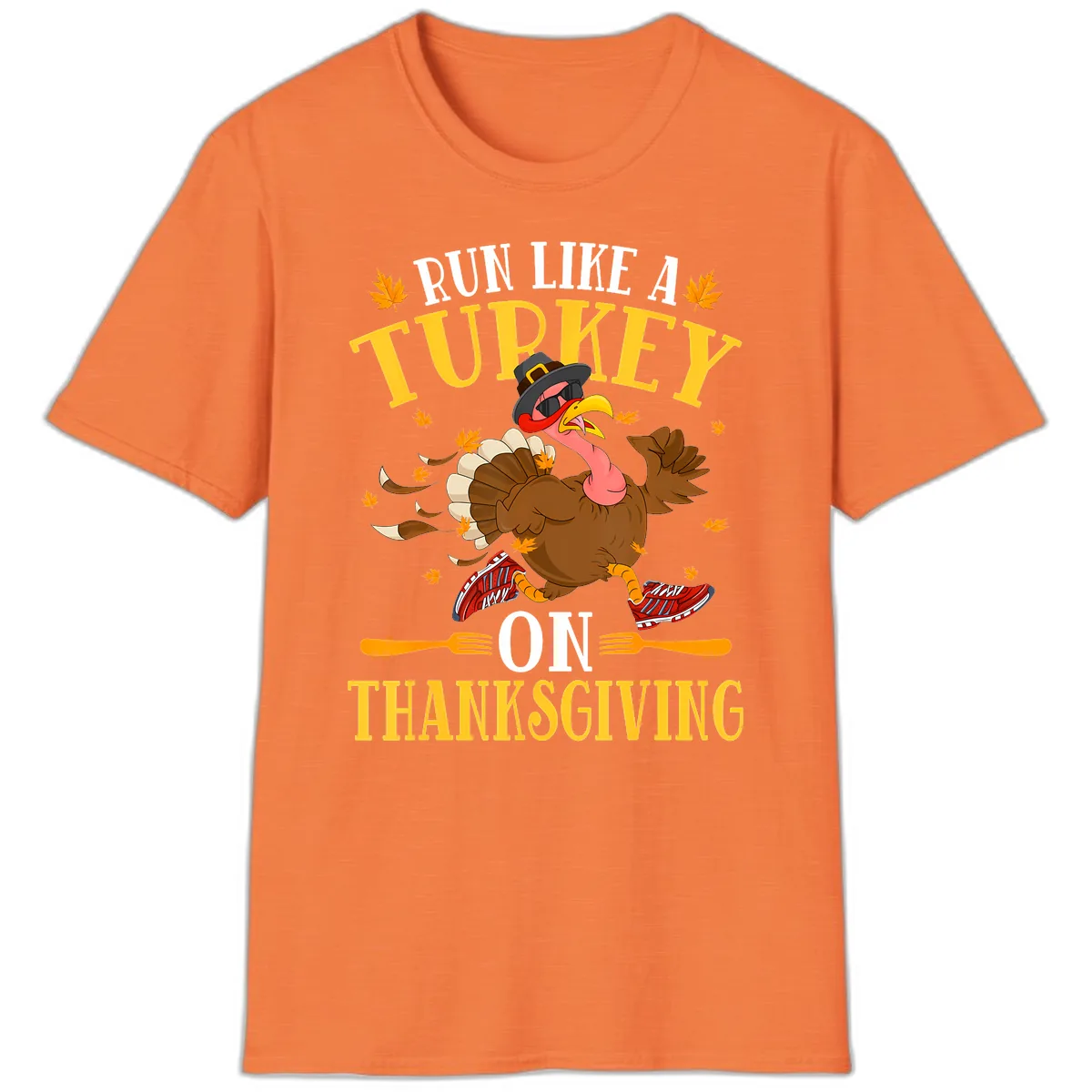 Run Like A Turkey On Thanksgiving T-Shirt in Heather Orange
