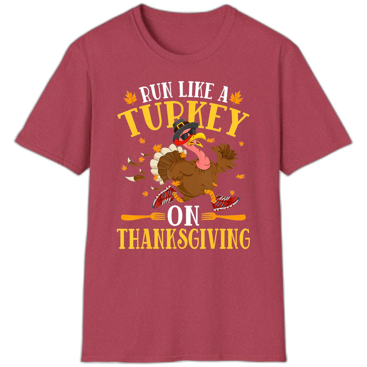 Run Like A Turkey On Thanksgiving T-Shirt in Heather Cardinal