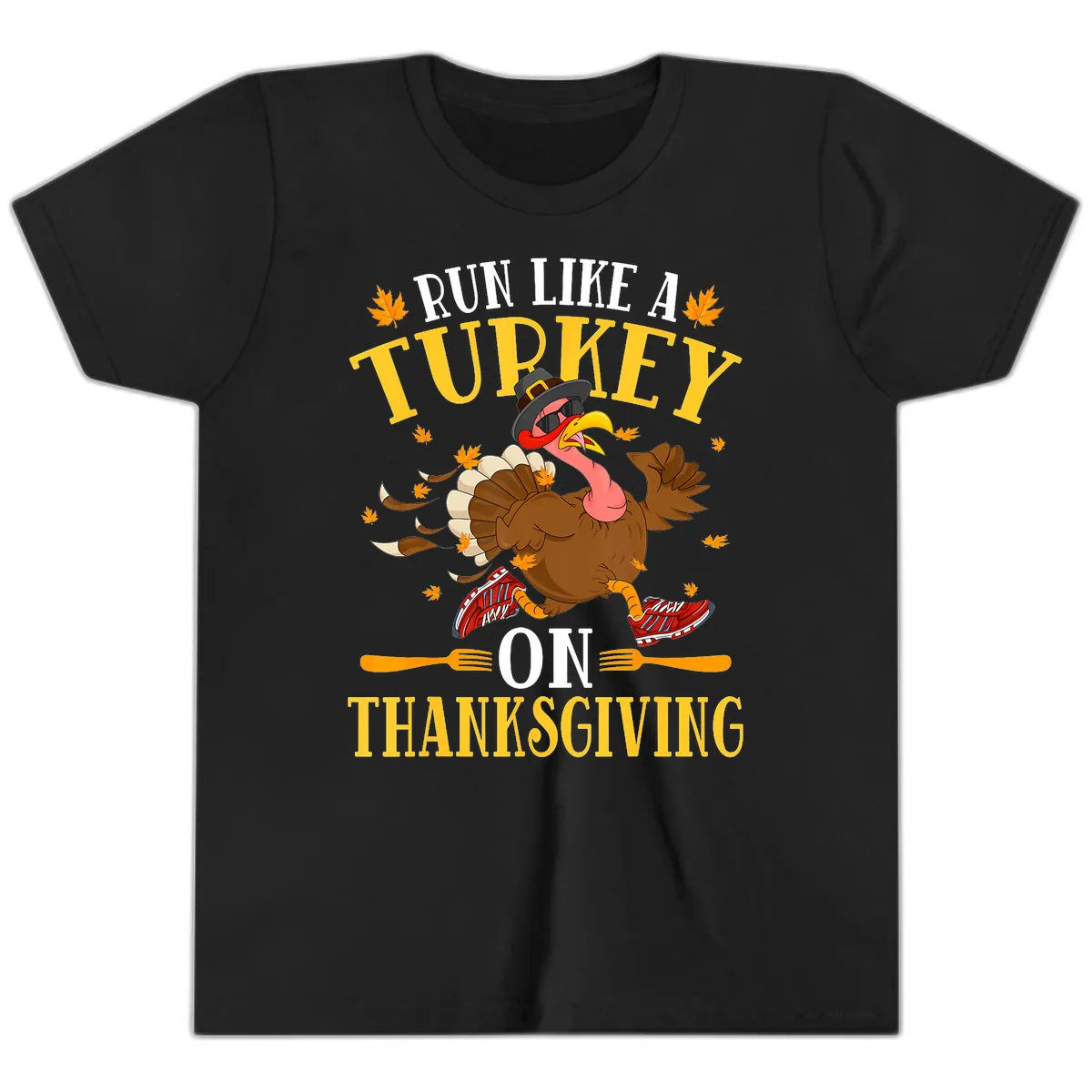 Run Like A Turkey On Thanksgiving Youth T-Shirt in Black