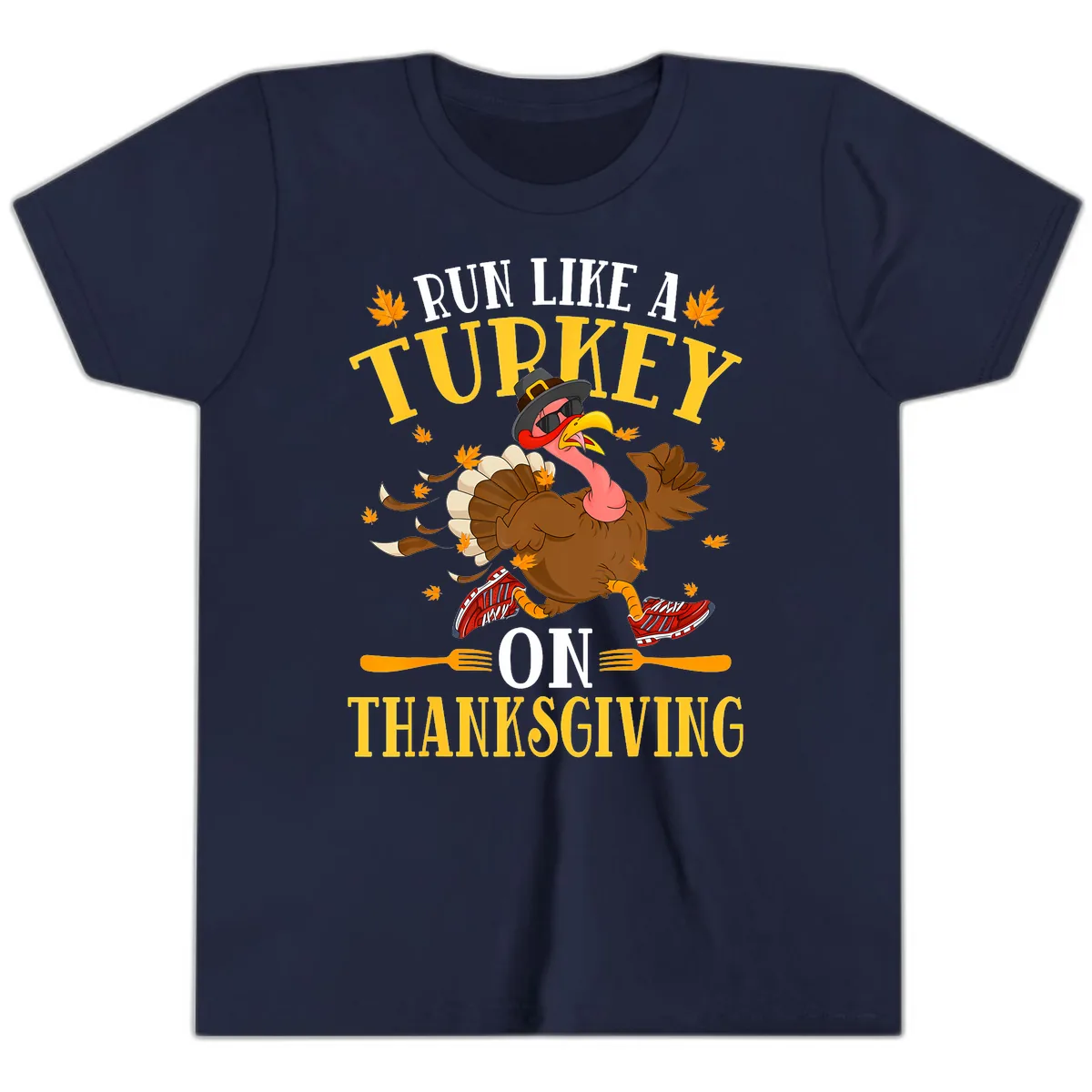 Run Like A Turkey On Thanksgiving Youth T-Shirt in Navy