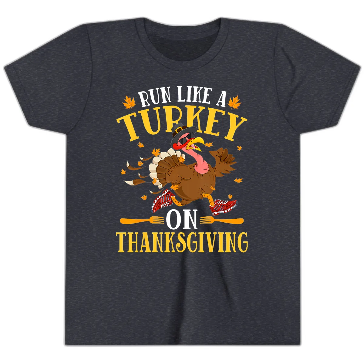 Run Like A Turkey On Thanksgiving Youth T-Shirt in Heather Navy