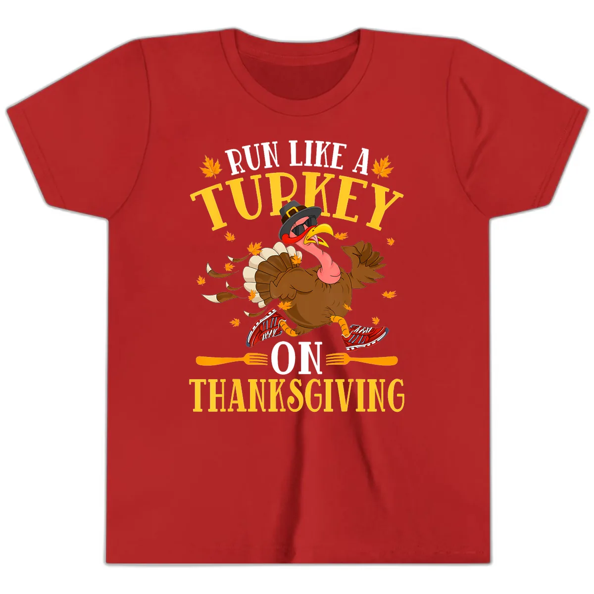 Run Like A Turkey On Thanksgiving Youth T-Shirt in Red