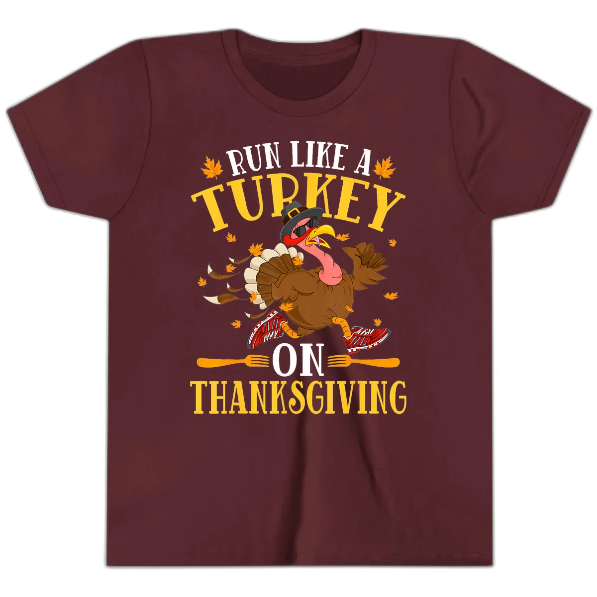 Run Like A Turkey On Thanksgiving Youth T-Shirt in Maroon