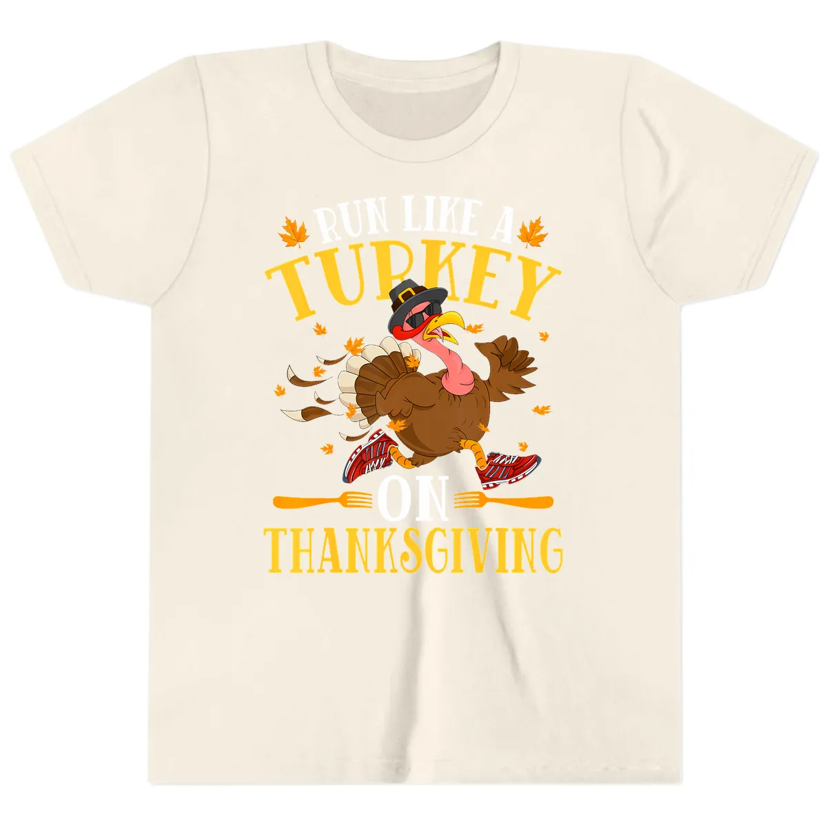 Run Like A Turkey On Thanksgiving Youth T-Shirt in Natural