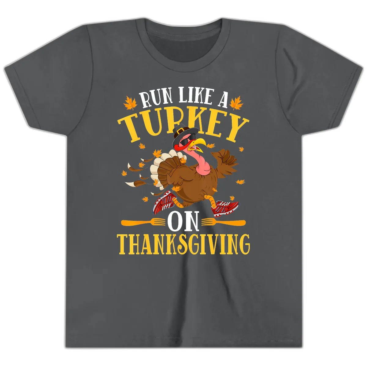 Run Like A Turkey On Thanksgiving Youth T-Shirt in Asphalt