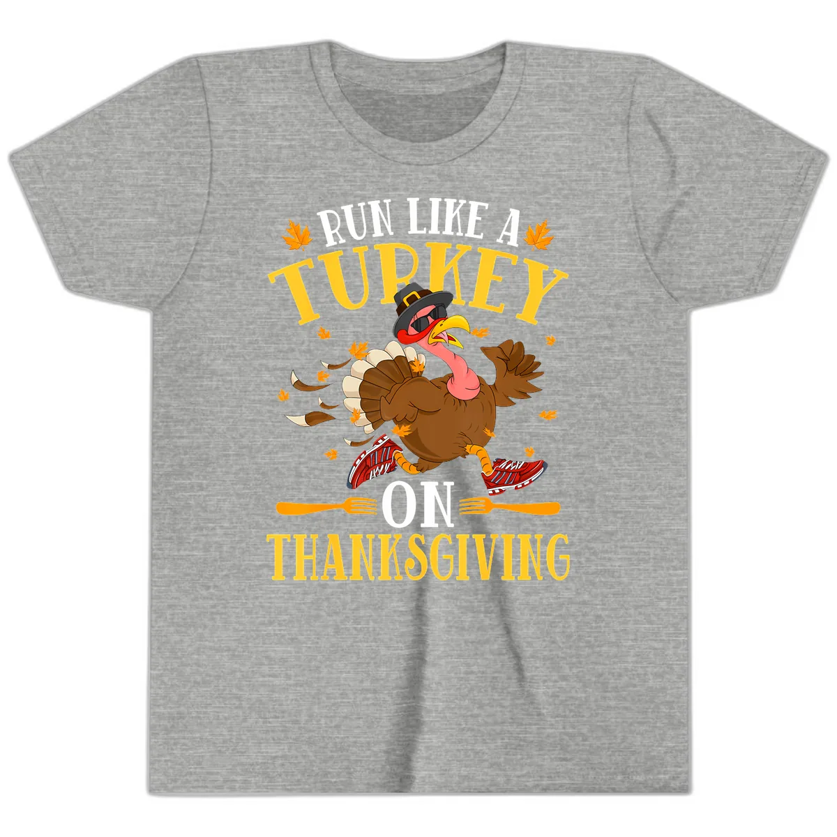 Run Like A Turkey On Thanksgiving Youth T-Shirt in Athletic Heather