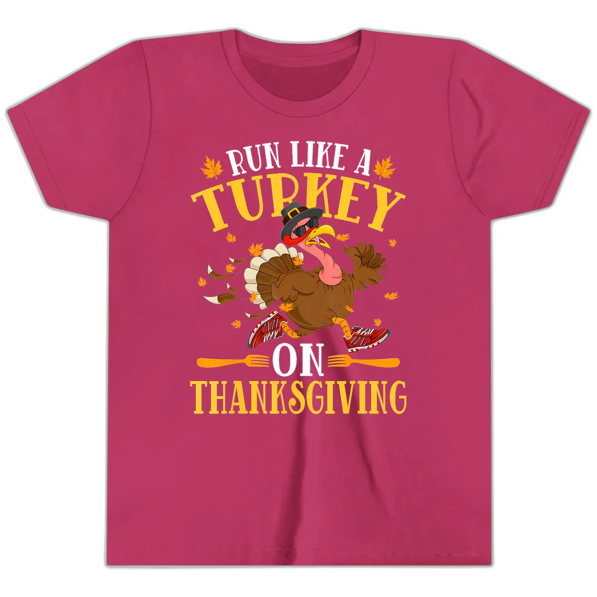 Run Like A Turkey On Thanksgiving Youth T-Shirt in Berry