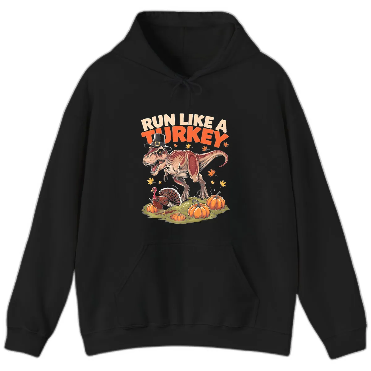 Run Like A Turkey Dinosaur Design Hoodie in Black