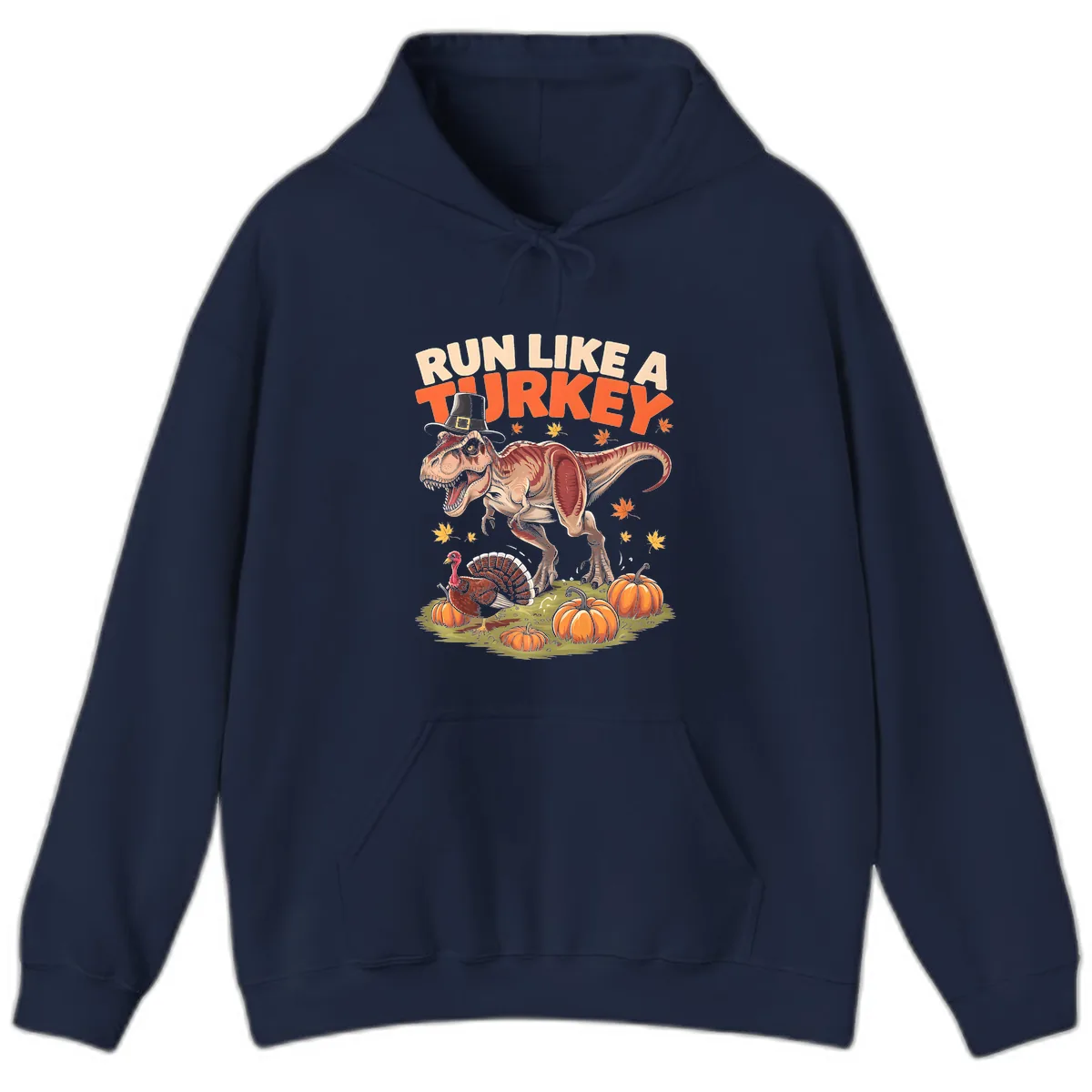 Run Like A Turkey Dinosaur Design Hoodie in Navy