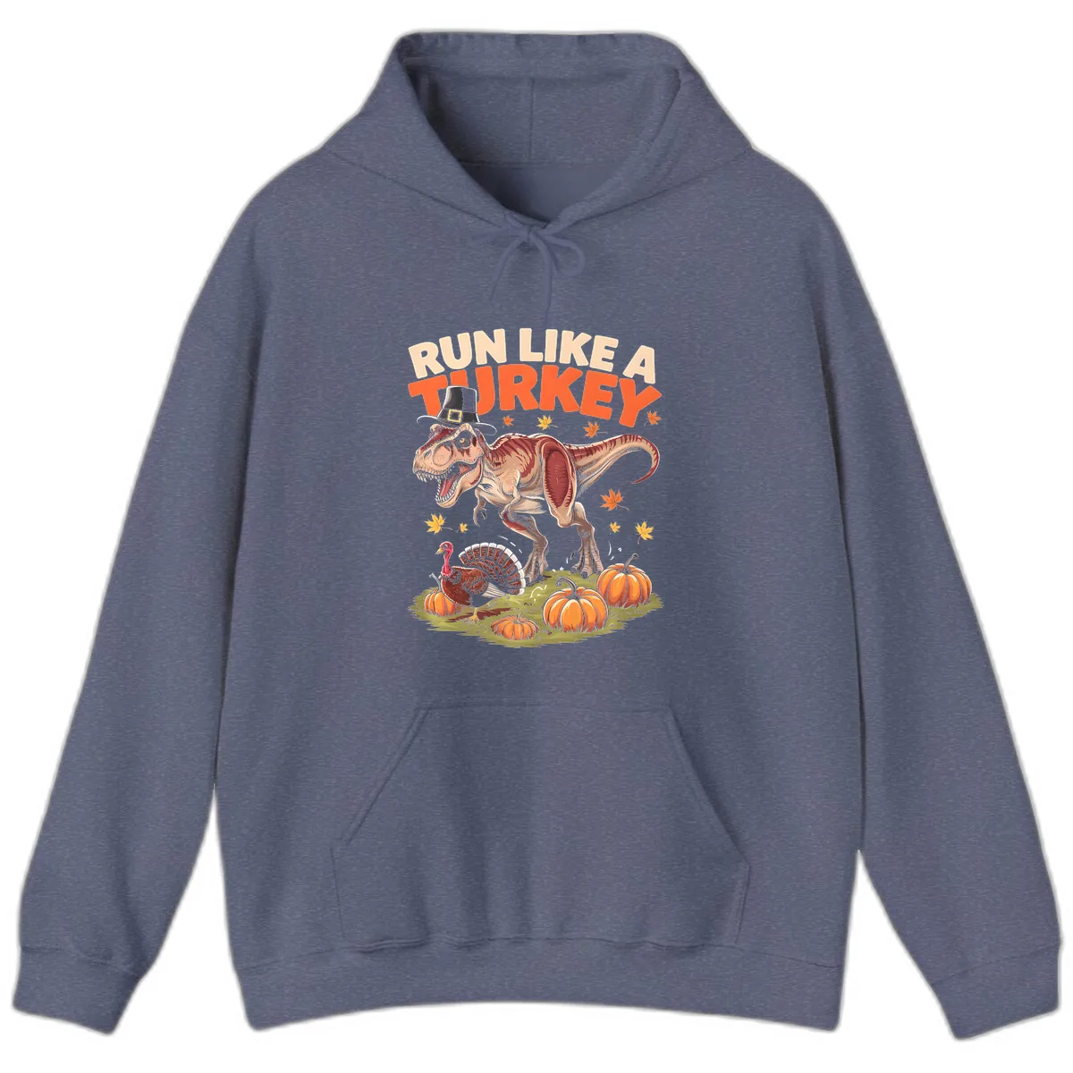 Run Like A Turkey Dinosaur Design Hoodie in Heather Navy