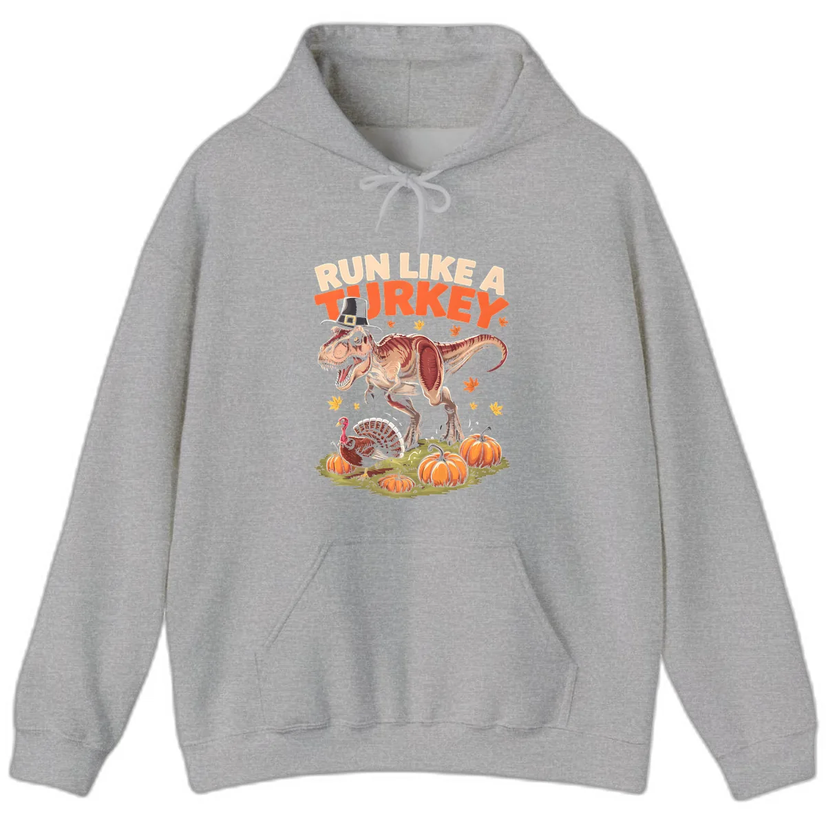 Run Like A Turkey Dinosaur Design Hoodie in Sport Grey