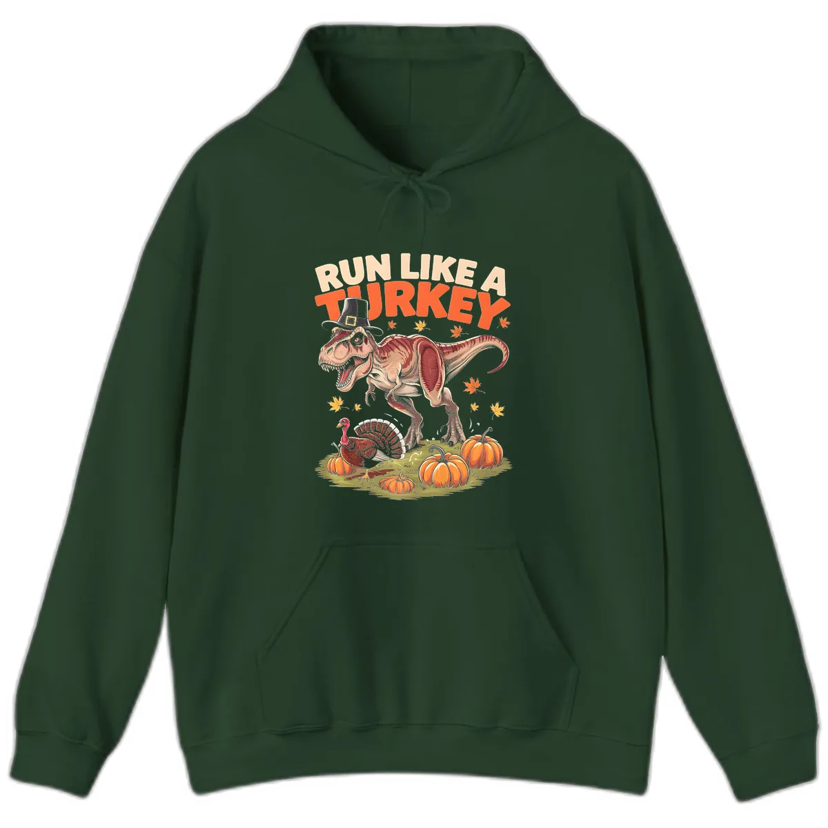 Run Like A Turkey Dinosaur Design Hoodie in Forest Green