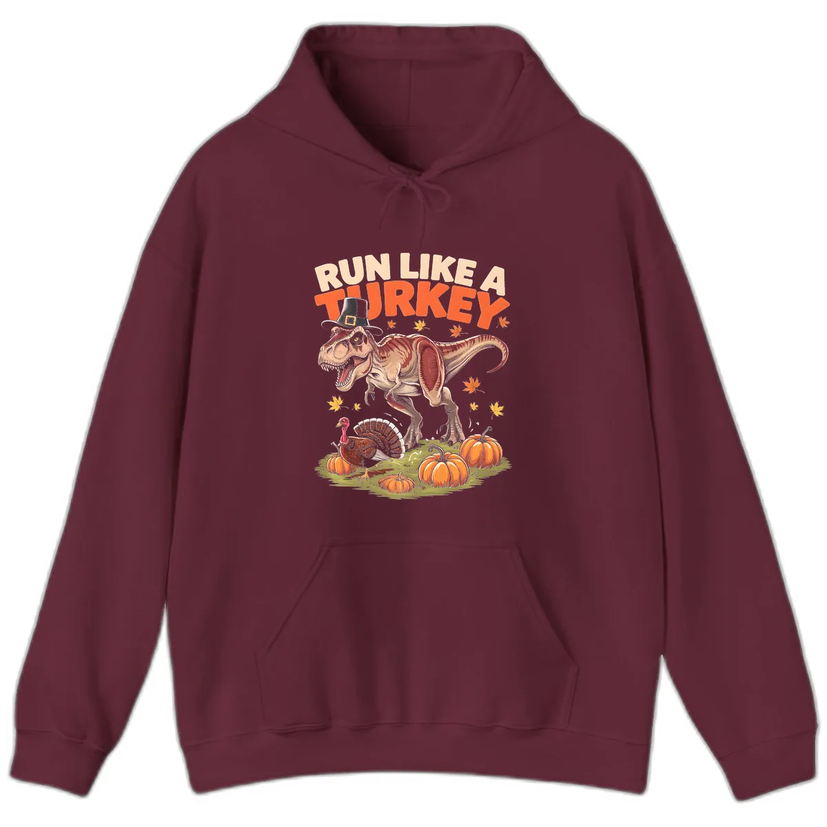 Run Like A Turkey Dinosaur Design Hoodie in Maroon