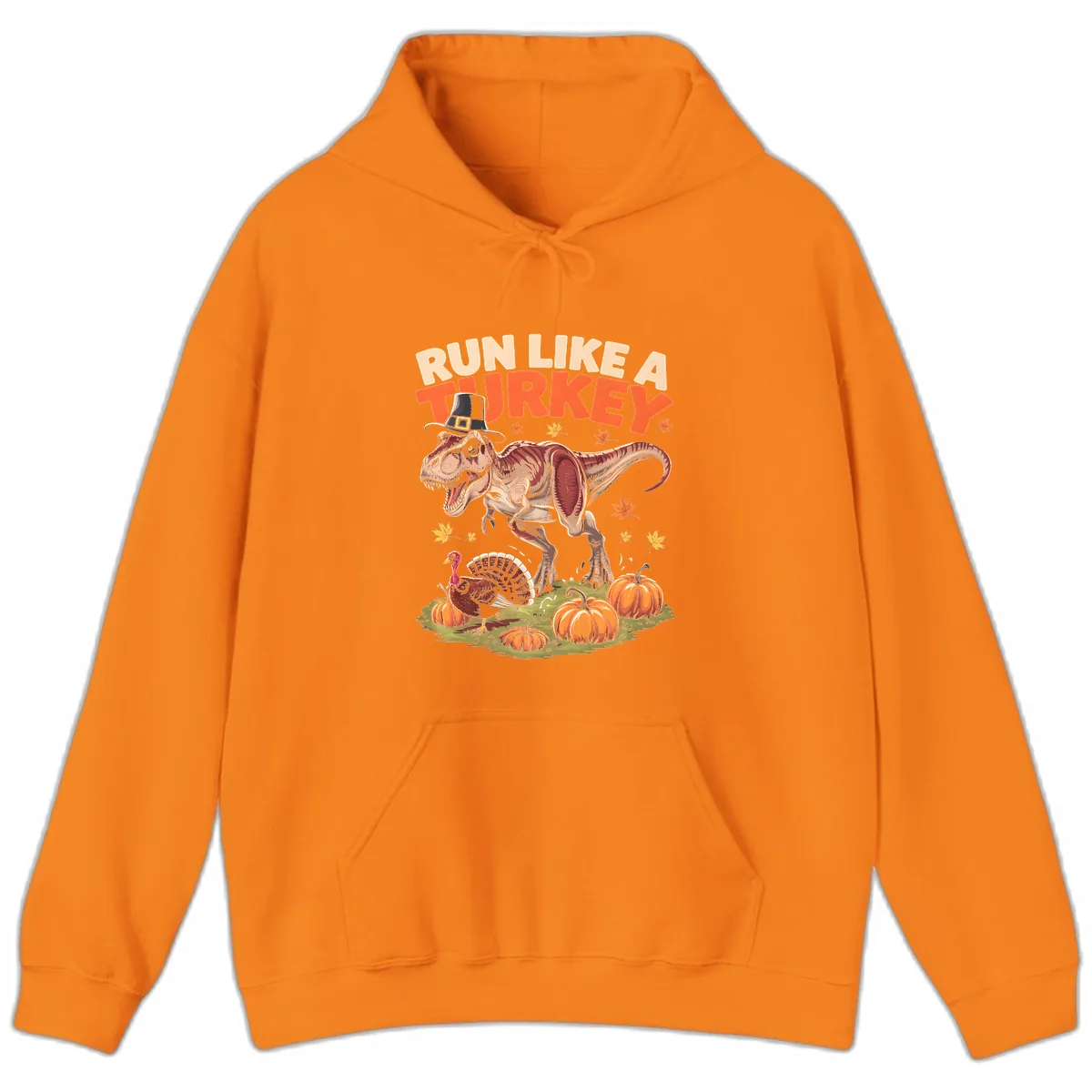 Run Like A Turkey Dinosaur Design Hoodie in Safety Orange
